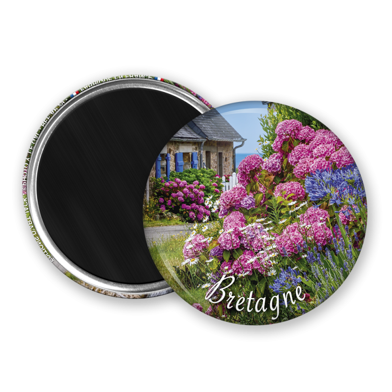 Magnet rond - Fleurs et vieilles pierres