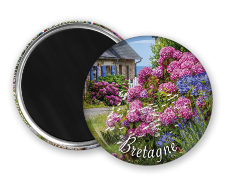 Magnet rond - Fleurs et vieilles pierres