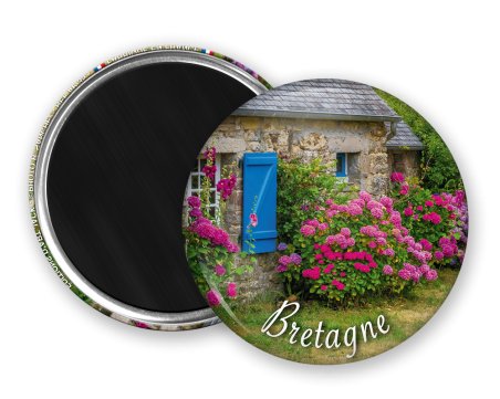 Magnet rond - Fleurs et vieilles pierres