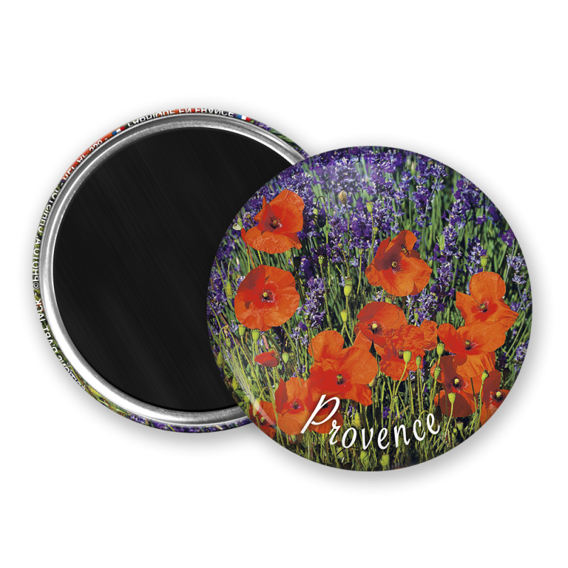 Magnet rond - Lavande et coquelicots