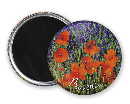 Magnet rond - Lavande et coquelicots