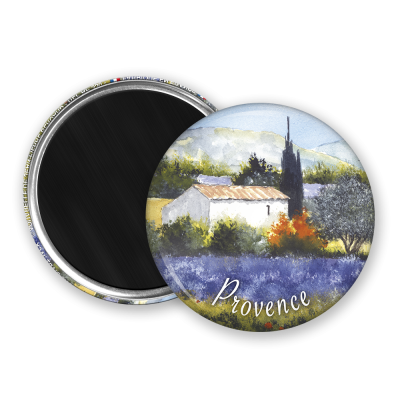 Magnet rond - Beroard - lavande et cabanon
