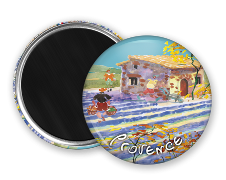 Magnet rond - Cambier - lavande et cabanon