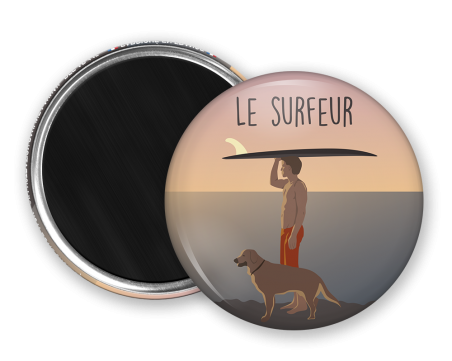 Magnet rond - Le surfeur